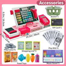 Juego de caja registradora de juguete con calculadora real, juego de tienda de juego, incluye escáner/tarjeta de crédito/dinero de juguete/juguetes de comida, juguetes de aprendizaje, regalos, para Halloween/Navidad