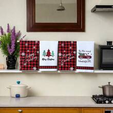2025 New Design Christmas Snowflake Black Red Buffalo Check Plaid Microfiber Kitchen Dish Towels 16x24 Inches (40x60cm) - Super Absorbent Polyester Tea Towels, Holiday Dish Cloths, Festive Home Decor, Cozy Xmas Gifts