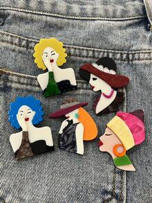 1pc Handmade Patchwork Acrylic Brooch, Fashionable Personalized Dopamine Colorful Women's Brooch, Bag & Clothing Accessory Pin - A - View 2