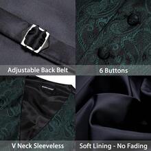 Formal Men Vest V-Neck Suit Vests Tie Bowtie Set Paisley Jacquard Waistcoat Clip Hanky Cufflink Lapel Pin Wedding 8PCShalloween - 綠色佩斯利花紋 - 查看 8