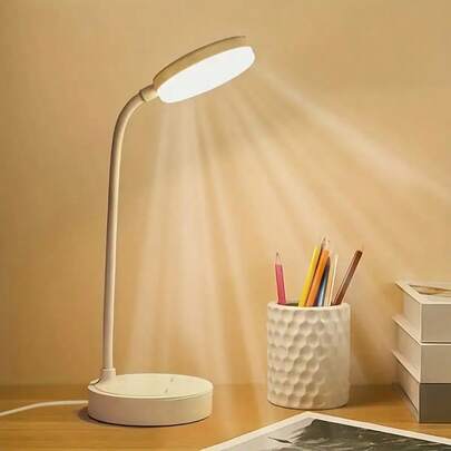 360° 可调节鹅颈设计 USB 灯，带三色调光（白光/中性光/暖光），多功能手机支架，LED 护眼台灯，适用于办公室、书房、家居、卧室