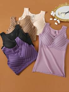 5-Pieces Of Women's Thermal Underwear - Winter Seamless Shaping One-Piece Top, Super Soft And Elastic Base Layer, Suitable For Cold Weather - Multicolor - View 2