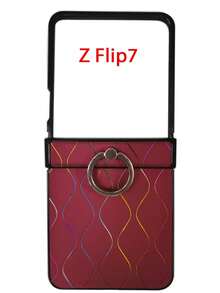Fashion Wavy Pattern Finger Ring Buckle Phone Case Compatible With Samsung Galaxy Z Flip 6 7 5 4 3 Z Stand Holder Shockproof Cover Waterproof Anti-Fall Scratch Resistant - Red - View 4