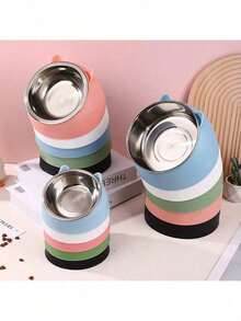 15° Tilted Cat Pet Feeding Bowl, Stainless Steel Bowl Body, Neck Protection Design To Prevent Spilling, Detachable And Washable, Pet-Friendly, 100ml Small Pet Bowl - Multicolor - View 7