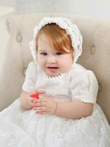 Infant/Baby Girl White Lace Tulle Dress, Long Baptism/Wedding/Birthday Party Dress - White - View 6