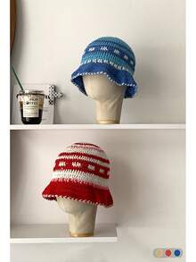 撞色条纹复古手工撞色钩针编织渔夫帽，春秋时尚防晒帽，太极八卦手工钩针编织渔夫帽