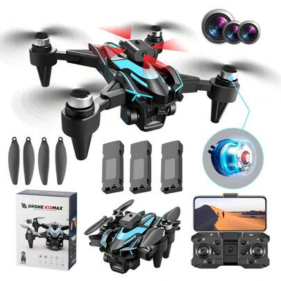 Drone profesional K12 MAX con cámara triple HD 4K, pantalla LCD y transmisión 5G - Cuadricóptero RC FPV sin escobillas para fotografía aérea, un regalo tecnológico para adultos (incluye 3 baterías recargables)