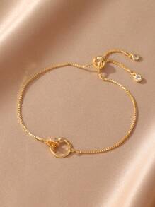 GEREIT 1 pieza Elegante pulsera ajustable con cierre de círculo chapado en oro de 14K y circonita cúbica, versátil para uso diario
