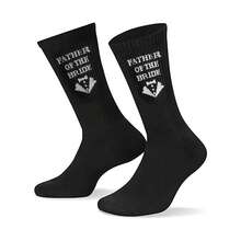 Bộ 5 đôi tất đen in chữ và họa tiết cho nam, làm từ vải dệt kim Polyester và Nylon, dày dặn, phù hợp cho phù rể, chú rể, cha chú rể trong tiệc cưới, mùa thu - màu đen - Xem 5