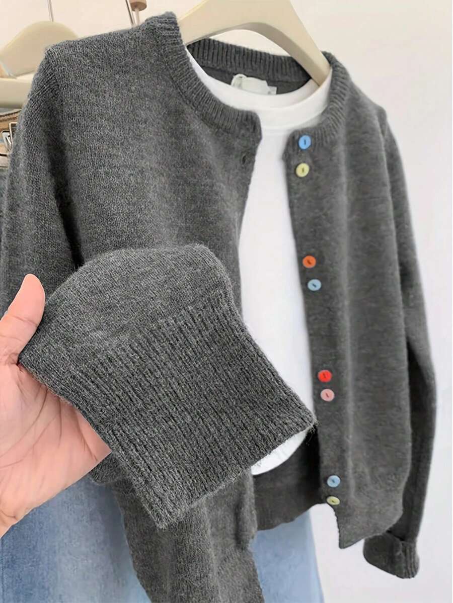 Women's Casual Solid Color Cardigan, Versatile For Autumn - Grey - View 1