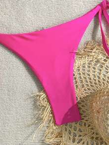 Bộ bikini dây mảnh kiểu Bohemian cỡ lớn, chất liệu co giãn cao, màu hồng, thích hợp cho kỳ nghỉ hè trên bãi biển. - Hồng - Xem 5