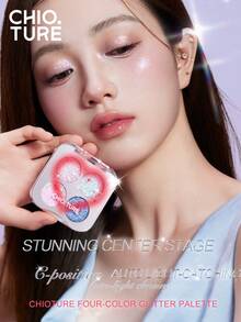 CHIOTURE 四色闪亮眼影盘，带有碎钻般的闪亮波浪，持久的光泽，显色度高，易于涂抹，非常适合万圣节和晚间活动 - 01 Liquid Gold Runway - 查看 2