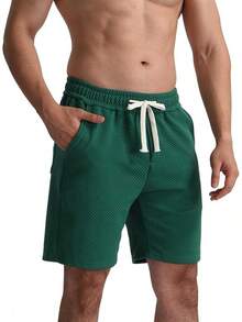 Mens Casual Shorts Drawstring Summer Sports Shorts Geometric Texture Casual Beach Shorts With Pockets - Greener - 查看 1