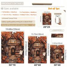 1pc, Canvas Hanging Painting, Framed Art Decoration, Ready To Hang, Wall Arts, Posters, Wall Art With Frame, Fantasy Bookstore Art, Fall Decoration, Rustic Fall Decoration, Halloween Wall Art, Vintage Halloween Paintings, Melancholic Fall Prints, Dark Preppy Fall Posters, Doorway Pumpkin Decoration, Maple Leaves, Fall, Halloween, Halloween Room Decoration, Halloween Dorm Decoration, Wall Decoration