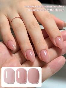 XEIJAYI 1瓶装 15毫升 粉色指甲油 - 果冻冰透明裸色，可剥离 UV LED 光疗，不含甲醛，椭圆形，亮面，纯色图案，适用于美甲沙龙和 DIY