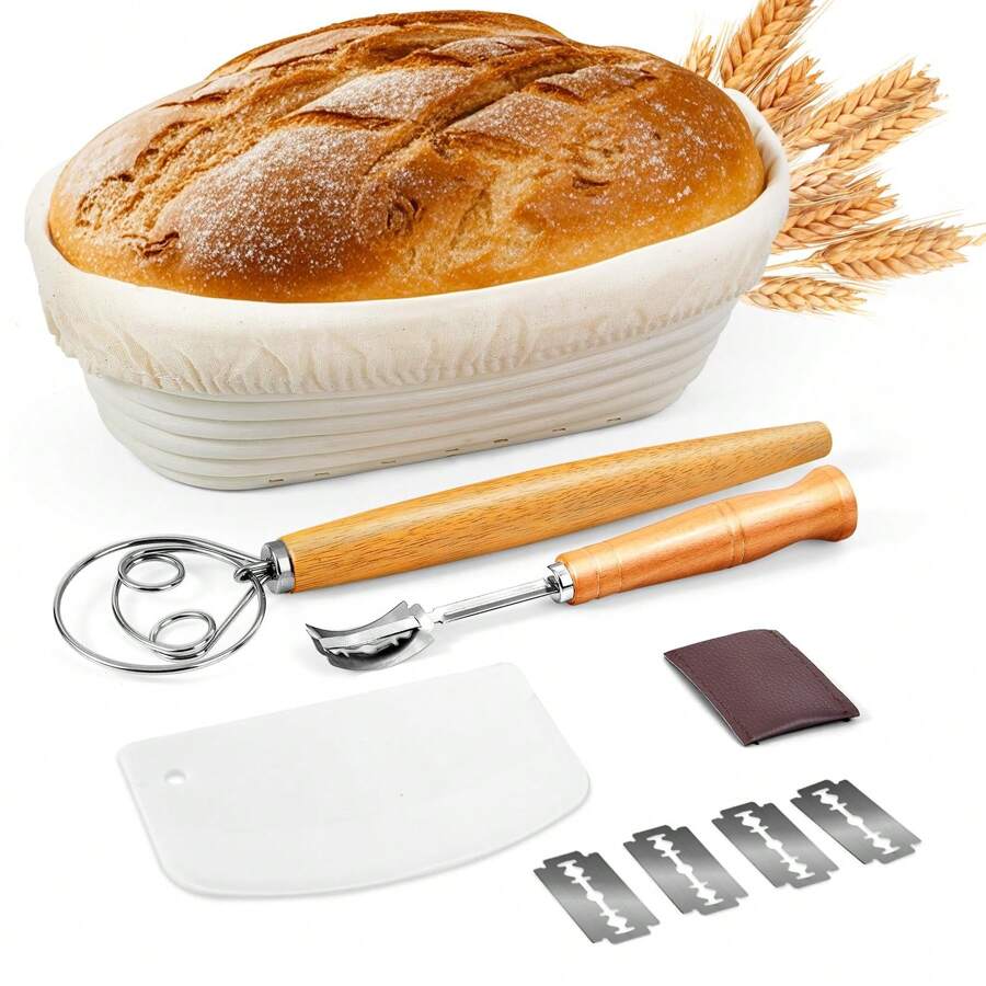 Oval Bread Proofing Baskets, Complete Sourdough Bread Baking Supplies For Beginners & Pros, Bread Making Tool Kit With Cloth Liner Bread Lame Scraper - Multicolor - View 1