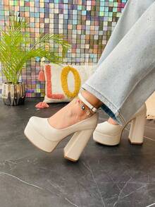 Zapatos de tacon para mujer con tacón grueso suela antideslizante acojinadas zapatillas para dama para fiestas eventos fiesta escuela trabajo casuales de moda  zapatillas womens  shoes Willows  Hebilla    Casa - Beis - Ver 2