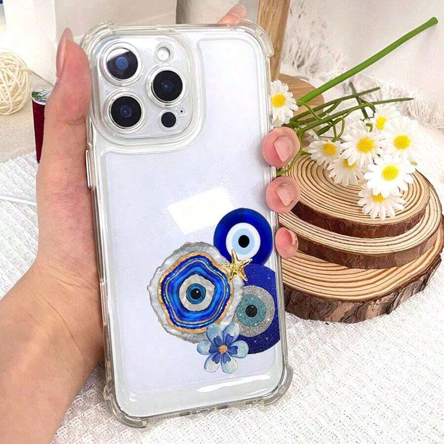 Blue Evil Eyes Agate Flower Starfish Element Design Shockproof Clear Phone Case , Space-Grade Transparent Cover For Ultimate Drop Protection - Suitable For IPhone17/IPhone17 Air/IPhone17 Pro/IPhone17 Pro Max/16 Pro Max/15 Pro Max/14 Pro Max/13 Pro Max/12 Pro Max,Birthday Present For Him/Her - Trong sáng - Xem 1