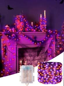 5m/10m/20m Luzes de Corda LED Roxas & Laranjas para Uso Externo, Alimentadas a Bateria, Luzes de Decoração de Halloween, Luzes de Fada de Halloween, Luzes de Decoração de Natal, Adequadas para Festas de Feriados, Jardim, Pátio e Outras Decorações de Natal - Multicolorido - Visão 2