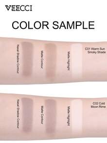 VEECCI Matte Contour Palette With Three-Color Layering, 3D Dimensional Contouring And Natural Shadow Effect, Contour Powder Palette, Shadow Palette,Easily Creates A Refined, Slim Face - C01 Warm Sun Smoky Shade - View 8