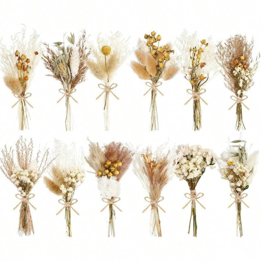 24 Pack Dried Flowers For Vase Various Mini Bouquet Dried Small Wildflowers Natural Real Flowers Bulk For Crafts DIY Wedding Decor 12 Plain Colour 1111 - 各系列 - 查看 1