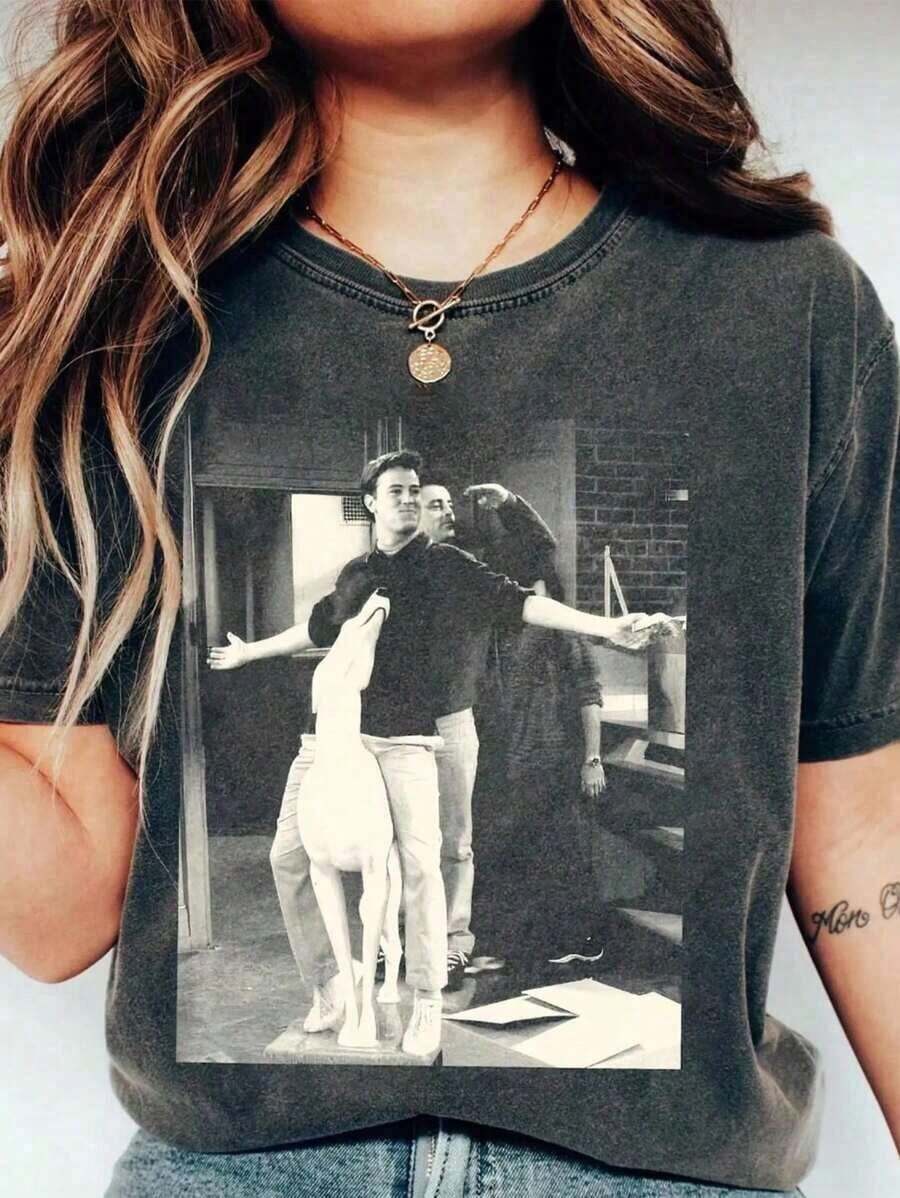 2026 Summer TopsOversized "It's Never Luck" Slogan T-Shirt, Distressed Charcoal Black, Short Sleeve, Heavy Washed Frayed Edges + Vintage Print Crafts - A8 - View 1