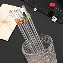 4 件可重复使用的圣诞设计玻璃吸管，长 20 厘米，耐用的厨房配件，适用于派对和鸡尾酒会，包括 1 个清洁刷