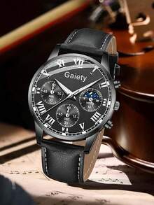 3PCS PU Leather Strap Fashion Men's Watch Set Business Fashion Roman Digital Scale Dial Quartz Watch Set Suitable For Daily Clothing Matching, Perfect Gift For Friends Or Dad