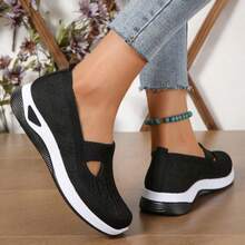 New Summer Women's Outdoor Leisure Slip-On Sneakers, All-Day Comfortable Cushioning Insole, Low-Top Casual Style, Elastic Design, Suitable For All Seasons, Simple Style, Flexible Shoe Shape, Daily Essential Items, Lightweight And Elegant Casual Shoes In A Variety Of Colors Suitable For All Seasons, Comfortable Round Toe Design - 黑色 - 查看 5