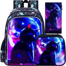 3件套儿童背包，16英寸可爱猫咪图案小学背包，幼儿园书包和午餐盒 - 雙肩背包 - 查看 2