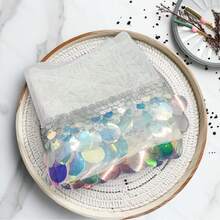 1 Yarda/2 Yardas Tela de encaje de malla con lentejuelas iridiscentes de 4.3 pulgadas de ancho en color azul cielo, tela de encaje de malla con lentejuelas iridiscentes, tela de encaje de malla con lentejuelas para coser, decoración, decoración del hogar, decoración de disfraces de baile