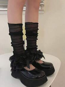 1pair Hot Girl Y2K Mesh Thin Multi-Layer Lace Women's Leg Cover, Lolita, JK Matching, Sweet And Versatile