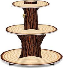 Soporte de madera para cupcakes, decoración de 3 niveles, soporte para pastel de occidental, bosque, Shower, soporte para cupcakes de madera rústica, decoración para YCT7 - Marrón - Ver 9