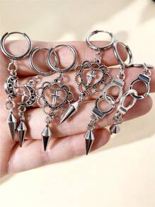 1 Pair Punk Rock Stainless Steel Spike Star & Moon Earrings, Suitable For Women's Daily Wear Gothic Jewelry - Silver - View 3