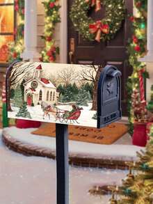 45*52厘米圣诞复古雪景马车图案邮箱罩，装饰性邮箱罩，冬季假日农舍花园户外装饰 - 彩色 - 查看 7