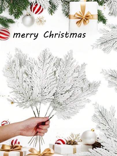 10 piezas de ramas de pino blanco con hojas de cedro artificial, ideales para decoración de árbol de Navidad, decoración de festivales, adornos colgantes para Navidad, cumpleaños, graduación, inauguración de casa, despedida de soltera y fiestas temáticas