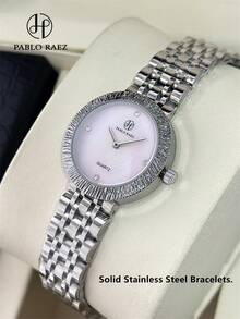 PABLO RAEZ 1pc Lady Watch Pink Jewelry Accessories Women Wristwatch Vintage Charming Original Brand New Fashion AAA Stainless Steel Bracelets Chain Luxury Silver Color Non Tarnish Party Girls Casual CD Dress Watch Metal Steel Heavy Strap 50M Water Resistant Simple Casual Clock Female Elegant Rhinestone Quartz Watch - one-size - View 7