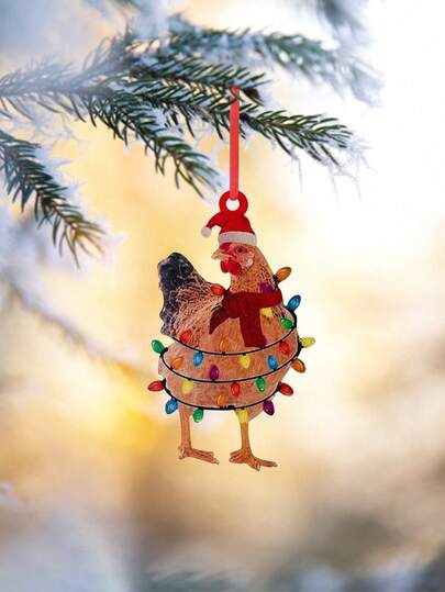 1 Set Funny Christmas Chicken Decor Set, Scarf Chicken Holiday Decorations, Hanging Christmas Tree Outdoor Decorations, Home Decor, Room Decor