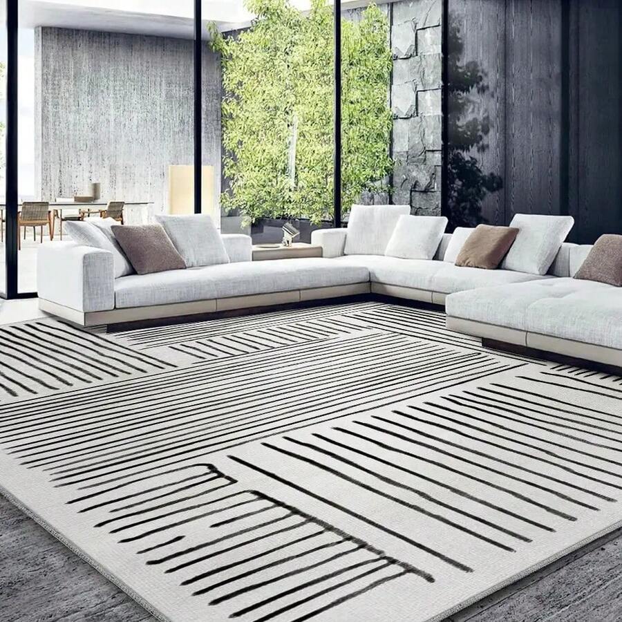 Velvet Flat Geometric Print Entrance Plaid Entrance Room Modern Minimalist Striped Carpet, Machine Washable, Flat Woven Lightweight Polyester Blend, Office Bedroom Indoor Carpet, Retro Design Home Decoration, Suitable For Living Room Dining Room Multifunctional Carpet Minimalism, Abstract Style Light Color Carpet, Simple Yet Extraordinary - 彩色 - 查看 1