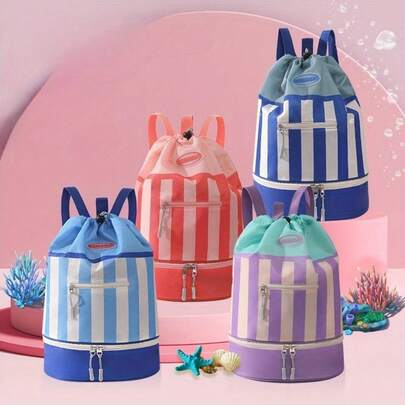 Gorsmoon [Quick-Dry Swim Backpack] Premium Swim Backpack - Quick-Dry Sand-Proof Compartments | Ventilated Striped Design For Wet Gear | Adjustable Straps & Drain Mesh Pocket | Beach Pool Organizer | Gym & Travel Ready