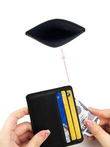 1pc Minimalist Wallet, Unisex Business/Credit Card/ID Holder, Ultra-Thin Compact Wallet, PU Leather Card Case - Black - View 3