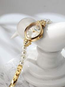 1件女士休闲复古简约石英腕表，适合日常佩戴 - 金色 - 查看 2