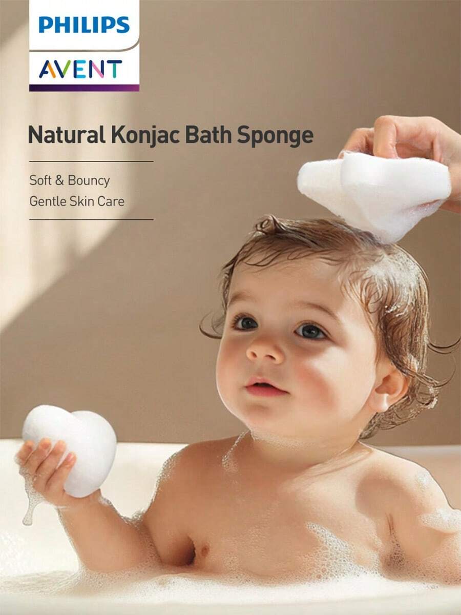 Philips Avent Avent 3Pcs Baby Bath Sponge - Ultra Soft Baby Sponge For Bathing - Natural Konjac Kids Bath Sponges For Infants, Toddler Bath Time