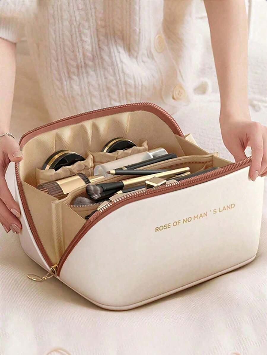 Bolsa de cosméticos de piel sintética (PU), bolsa de almacenamiento de gran capacidad impermeable, bolsa de almacenamiento de herramientas de maquillaje, bolsa de almacenamiento de artículos de tocador, adecuada para almacenar cosméticos, artículos de tocador, productos de cuidado de la piel, artículos de uso diario personal, etc. Regalo para vacaciones