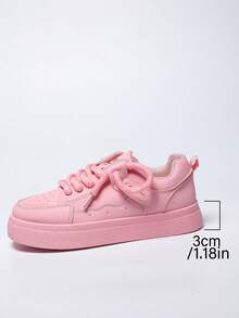 1 Pair Teenage Girls' Pink Platform Sneakers, Fashion Chain Ankle Decor, Breathable Anti-Slip Durable Design, Comfortable Casual Versatile Style, Suitable For Daily Wear And Campus Activities - Pink - View 7