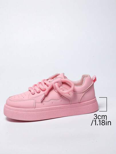 1 Pair Teenage Girls' Pink Platform Sneakers, Fashion Chain Ankle Decor, Breathable Anti-Slip Durable Design, Comfortable Casual Versatile Style, Suitable For Daily Wear And Campus Activities