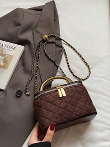 1 件 BEIKAMU 极简设计菱形图案手提包、化妆零钱包、优雅链条单肩斜挎包 - 咖啡 - 查看 4