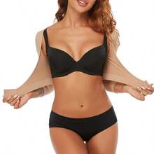 Arm Shaper For Women Posture Corrector Post Surgery Arm Lipo Compression Sleeves Slimming Arm Faja Front Closure Shapewear 3/4 Sleeve Crop Tops Nude - Màu be - Xem 6