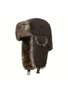 1pc Russian Mongolian Sheepskin Hat, Winter Trapper Hat, Faux Fur Ear Flap Hat For Middle-Aged & Elderly Winter Outfits Fall - Brown - View 7