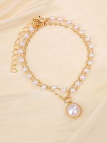 1 pieza Exquisita pulsera de perlas apilables de doble capa con lazo